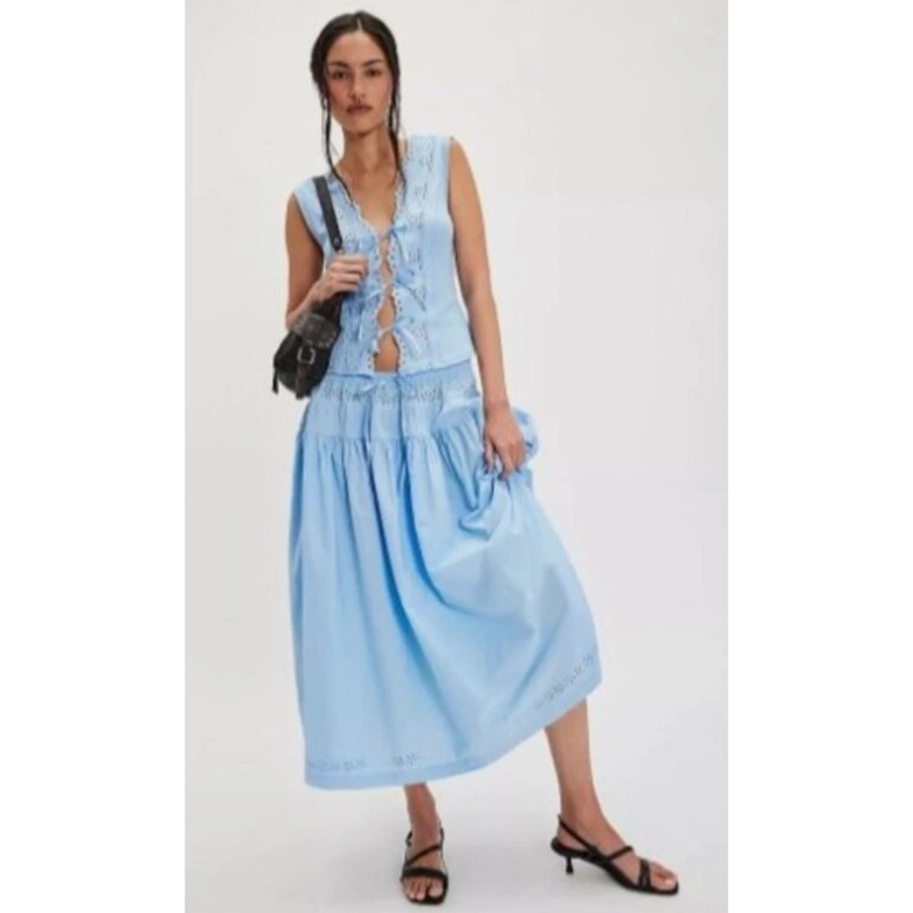 NEW FREE PEOPLE OPEN AIR BLUE GESIBELLE MAXI SKIRT TOP SET SZ L